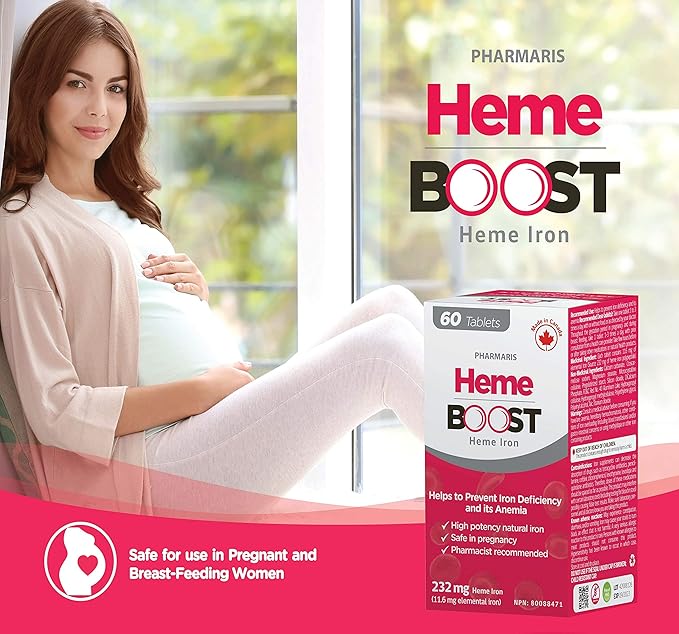 Hemeboost 11.6mg (232mg Heme Iron Pills) High Potency Iron Supplement for Women &amp Men High Absorption &amp Gentle on Stomach Safe for Use in Pregnancy 60 Tablets