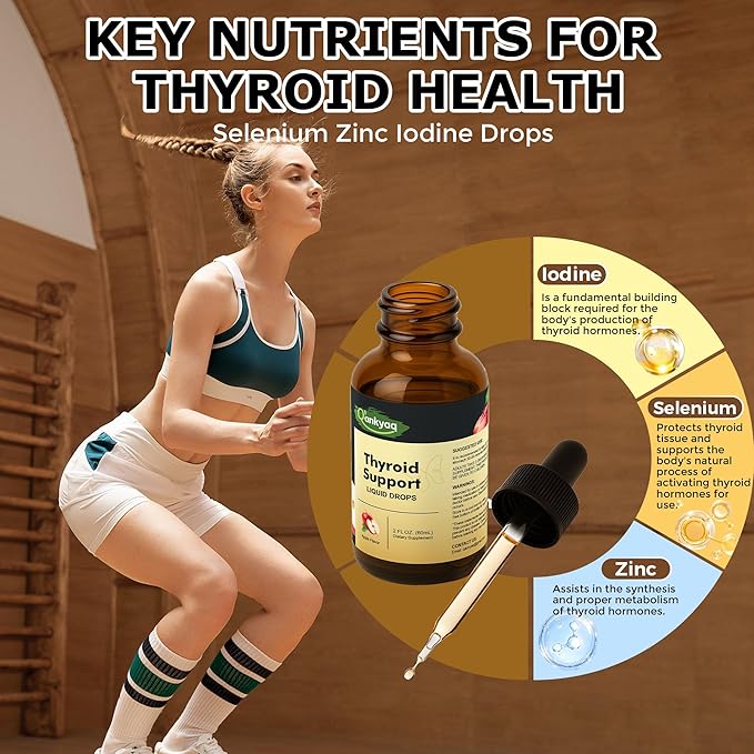 Q'ankyaq Thyroid Supplement Liquid Drops Thyroid Drops for Women with Selenium Zinc Iodine L-Tyrosine Ashwagandha Thyroid Balance Metabolism Immune &amp Energy Support 60ML