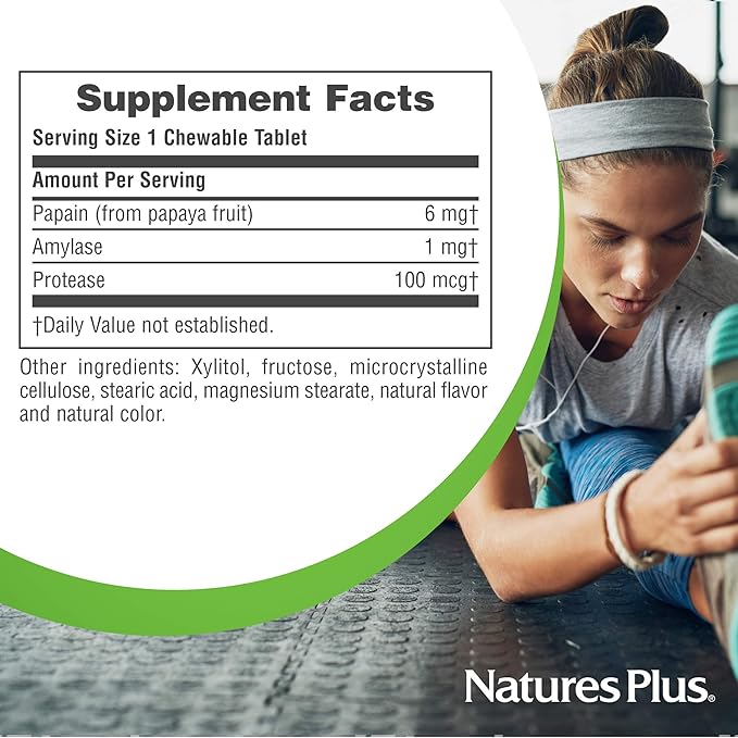 NaturesPlus Papaya Enzyme - 360 Chewable Tablets - Digestive Aid Supplement with Amylase &amp Protease - Helps Reduce Gas Bloating Stomach Upset &amp Discomfort - Vegan Gluten Free - 360 Servings