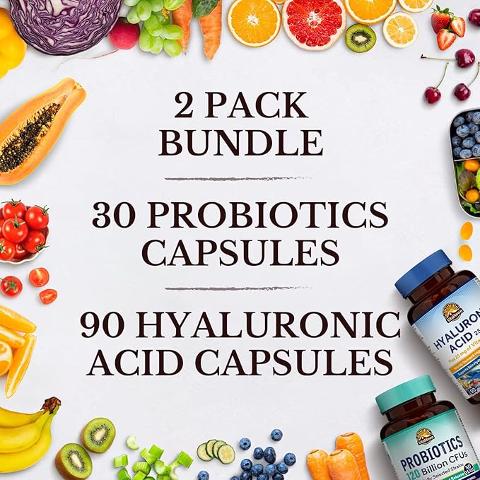 Vitalitown Gut-Skin Bundle (Pack of 2) | Probiotics 120 Billion CFUs (Item 1) &amp Hyaluronic Acid (Item 2) | 30 + 90 Capsules