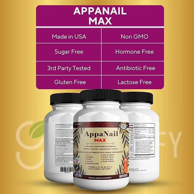 AppaNail MAX Hair Skin &amp Nail Supplement 60 Capsules with Biotin 5000mcg Vitamins Minerals &amp Herbal Complex (1)