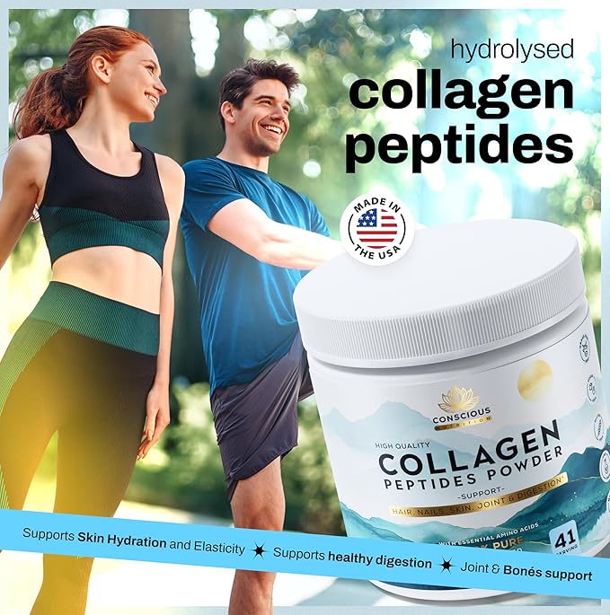 Collagen Peptides Powder – Unflavored Hydrolyzed Type I &amp III Collagen Grass-Fed Non-GMO 16 oz