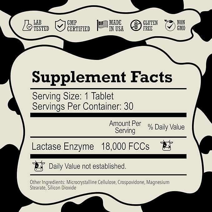 DairyPill Lactase Enzyme 18000 FCCs per Pill 30 Count Solution for Lactose Intolerance Portable Easy to Swallow Preservative and Gluten Free American Made Non GMO