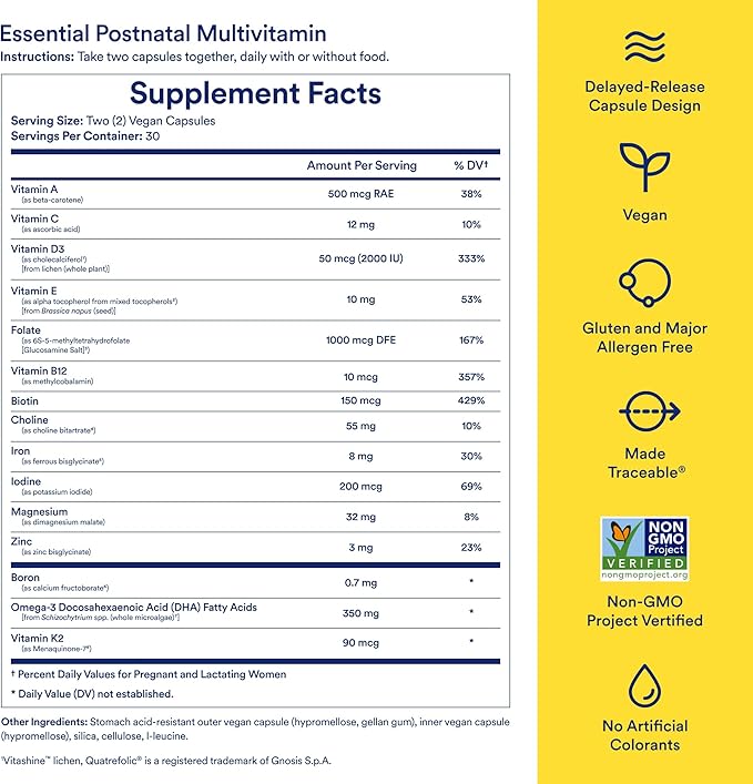 Ritual Postnatal Multivitamin for Women - Key Essential Vitamins and Minerals to Support Mom and Baby Postpartum and Throughout Lactation* - Choline Omega-3 DHA - Citrus - 60 Capsules - 30 Servings