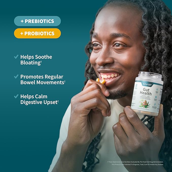 Snap Supplements Gut Health Lipase Supplement with Probiotics for Women &amp Men Digestive Enzymes &amp Prebiotics - Turmeric Aloe Pylopass &amp Zinc 50 Vegetarian Capsules