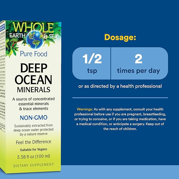 Natural Factors Whole Earth &amp Sea Deep Ocean Minerals - Supports Electrolyte Balance &amp Bone Health* - Vegan - Unflavored - 3.38 oz