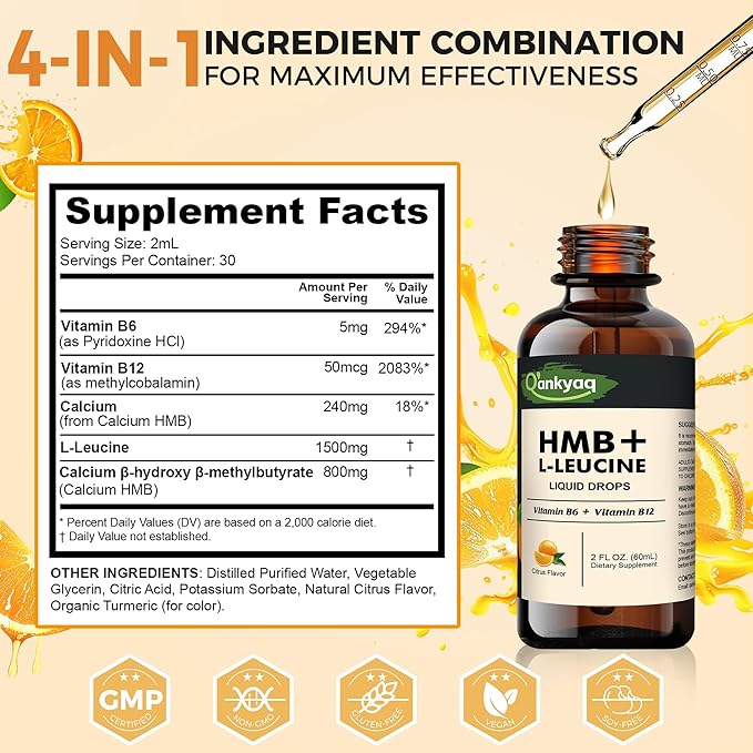 Leucine HMB Liquid Supplements Sugar Free HMB L-Leucine Liquid Drops for Adults Seniors Kids Sulforaphane Supplement Broccoli Sprout Extract Liquid Kids Appetite Booster (1+yrs) Vegetable Liquid