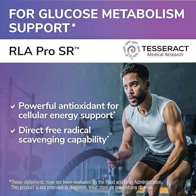 Tesseract RLA Pro SR Lipoic Acid Supplement 60 Capsules Sustained-Release R-Lipoic Acid Boosts Mitochondrial &amp Cellular Energy Amino Acid Metabolism Support Hypoallergenic