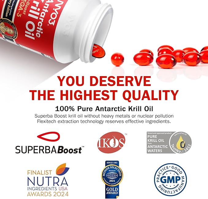 NYO3 Krill Oil Omega 3 Supplement 1000mg 270 Softgels EPA &amp DHA Pure Antarctic Krill Oil with Astaxanthin and 56% Phospholipids Laboratory Tested