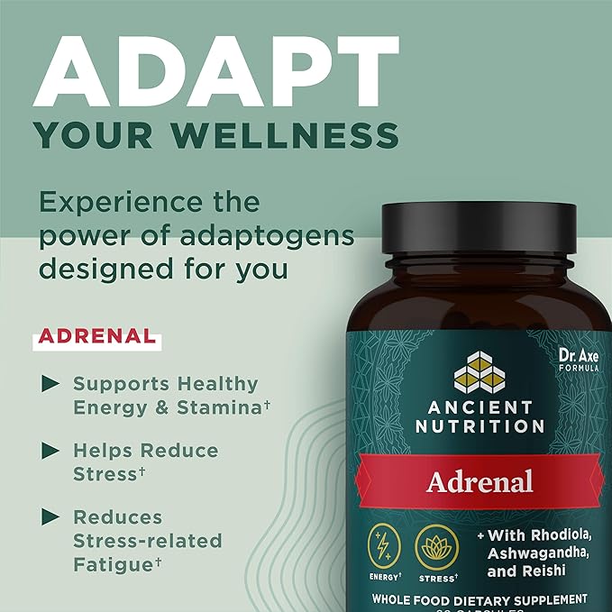 Ancient Nutrition Adrenal Support with Ashwagandha Supplement Helps Reduce Stress &amp Fatigue Paleo and Keto Friendly Gluten Free 1300mg 60 Capsules