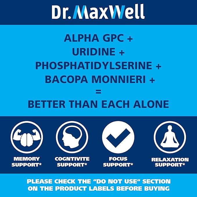 Dr. Maxwell Alpha GPC &amp Uridine 2X 60 Capsules + Phosphatidylserine &amp Bacopa 1x 120 Capsules 2 Months Supply