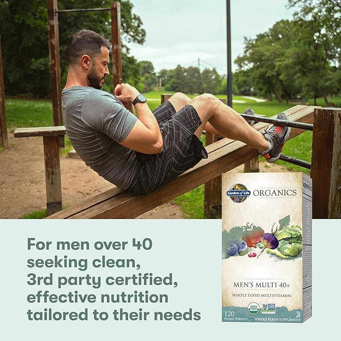 Garden of Life Organics Men's 40+ Multivitamin with Prostate Support B12 &amp Vitamins – Vegan Daily Whole Food Multivitamin Non-GMO Certified Organic 120 Tablets