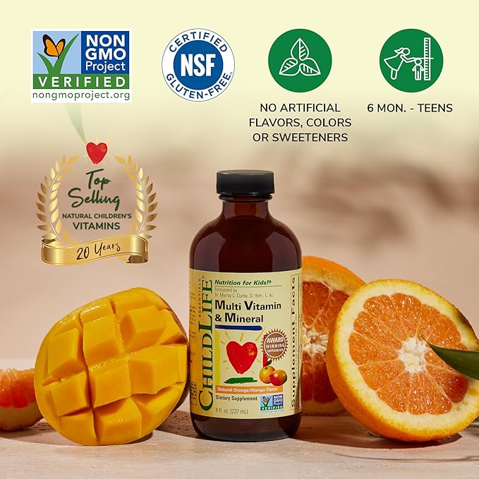 CHILDLIFE ESSENTIALS Kids Multivitamin &amp Mineral + Cod Liver Oil - Liquid Vitamins for Baby Kids &amp Toddlers Arctic Cod Liver Oil Added DHA EPA Omega-3 Fatty Acids Non-GMO Gluten Free -