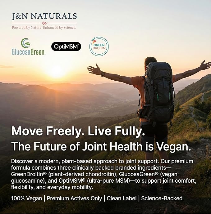 Vegan Glucosamine Chondroitin MSM Joint Support Supplement for Women and Men. Snow Mushroom Chondrotin Sulfate OptiMSM® Mobility Cartilage &amp Flexibility Support Shellfish-Free Non-GMO 120 Capsul