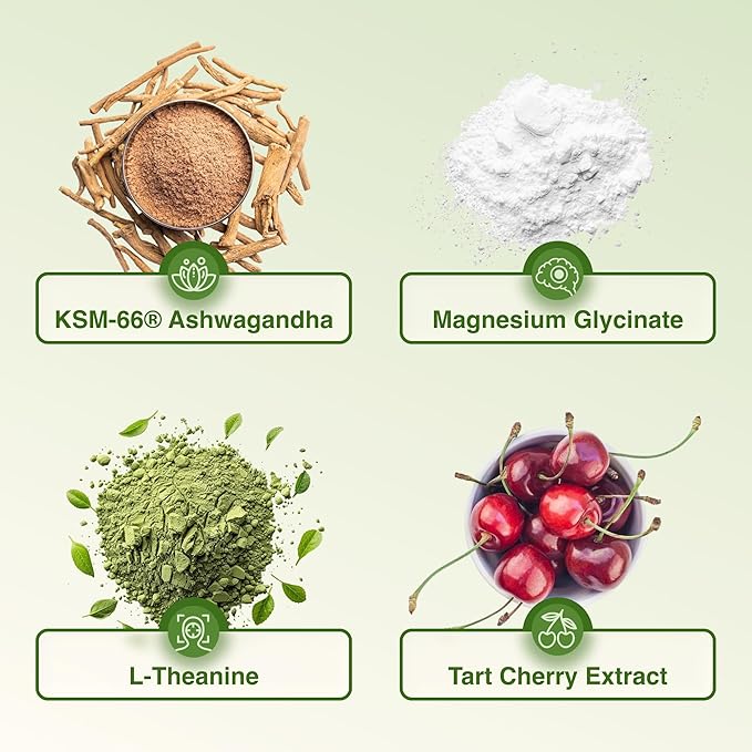 Calm and Ready Powder Drink Mix with Magnesium Glycinate Ashwagandha KSM 66 L Theanine and Tart Cherry Relaxation Support Supplement Apple Melon 20 Travel Packets