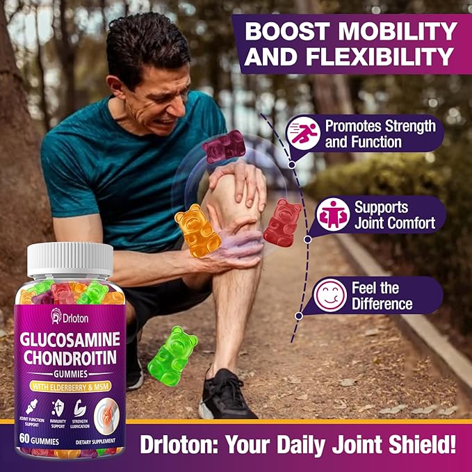 2-Pack 3000mg Glucosamine Chondroitin Gummies with MSM &amp Elderberry Joint Supplements for Women Men Extra Strength Joint Нealth Flеxibility Αntioxidant Immunе Support Supplement Gummy 120Gum