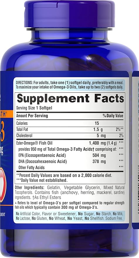 Puritan's Pride Omega-3 Fish Oil 1360 mg Softgels 120 Count