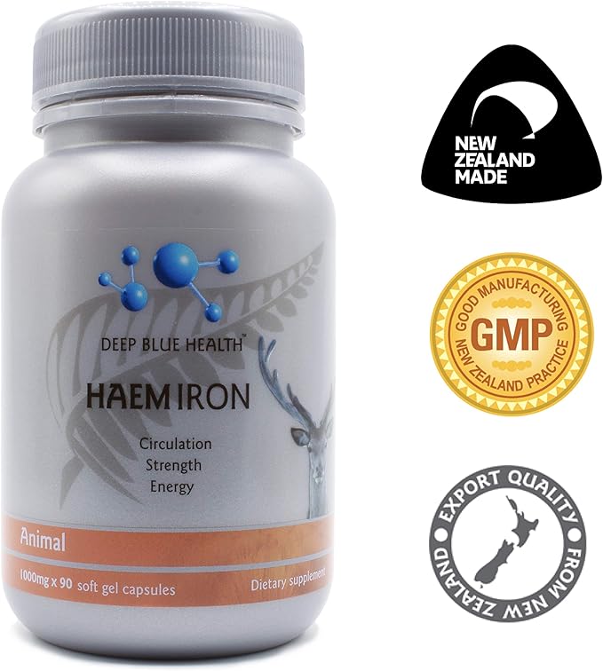New Zealand Heme Iron Supplement - 1000mg x 90 Soft Gel Capsules - Iron Deficiency Supplement for Anemia - Deer Blood w/ Ferrous Fumarate - Supports Energy Strength and Circulation for Men and Women