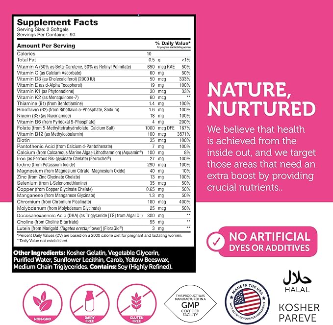Zahler Prenatal Vitamin with DHA &amp Folate - DHA Supplements &amp Prenatal Multivitamin for Mother and Child - Kosher Prenatal DHA Prenatal Vitamins with Iron Pre Natal Softgels (180 Count (Pack