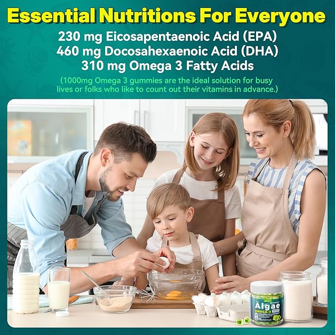2 Pack Algae Omega 3 Gummies 1000mg Plant Based DHA 460mg &amp EPA 230mg Omega 3 Fish Oil Alternative for Adults Plus MethylFolate Vitamin B12 Phosphatidylserine No Fishy Taste Vegan Sugar Fr