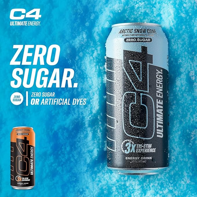 Cellucor C4 Ultimate Pre Workout Sugar Free Energy Drink Tri-Stim Experience with 300mg Caffeine + TeaCrine + Dynamine Orange Cream 16oz (Pack of 24)