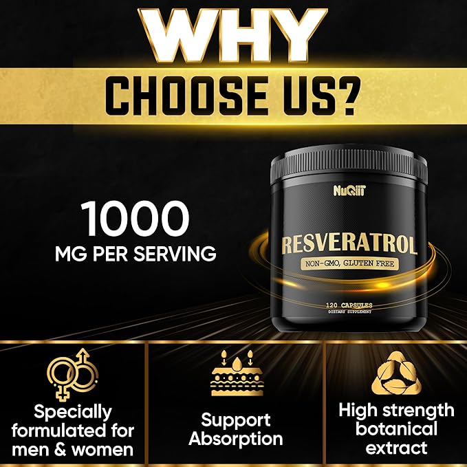 Trans Resveratrol 1000mg Supplement - Impressive Benefits for Immune System Energy Production &amp Heart Health Support - 120 Vegan Capsules for 2 Months