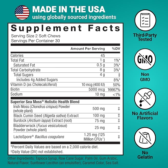 Force Factor Superior Sea Moss Gut Health + Skin Support Support Gut Health &amp Healthy Skin Hair &amp Nails Boost Energy &amp Immune Health with Biotin &amp LactoSpore Probiotics S’Mores 6