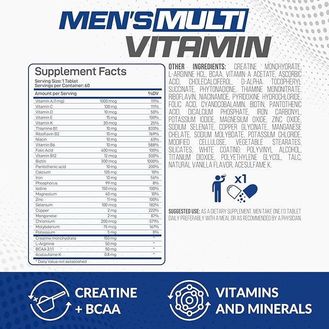 Forzagen Essentials Men's Multivitamin with Creatine and BCAA Complete Vitamin and Mineral Complex 60 Tablets