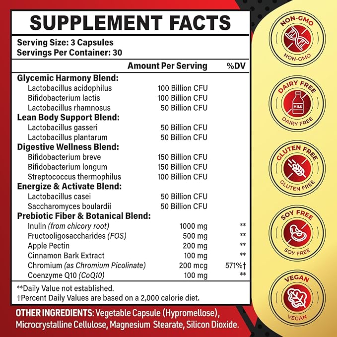 Probiotics for Men Potent 50+ Mens Probiotic Complete Gut &amp Digestive Health with 850 Billion CFU 1900mg Prebiotic Fiber Energize Immune Mens Probiotics for Gut Health Over 50-90 Capsule