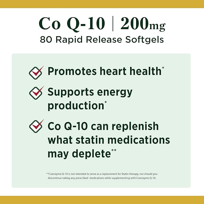 Nature's Bounty CoQ10 Supports Heart Health Dietary Supplement 200mg 80 Rapid Release Softgels (Pack of 3)