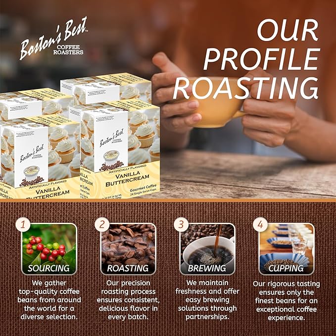 Boston’s Best - Vanilla Buttercream Flavored Delicious Gourmet Coffee Compatible with Keurig Coffee Maker 24 Count (Pack of 4)
