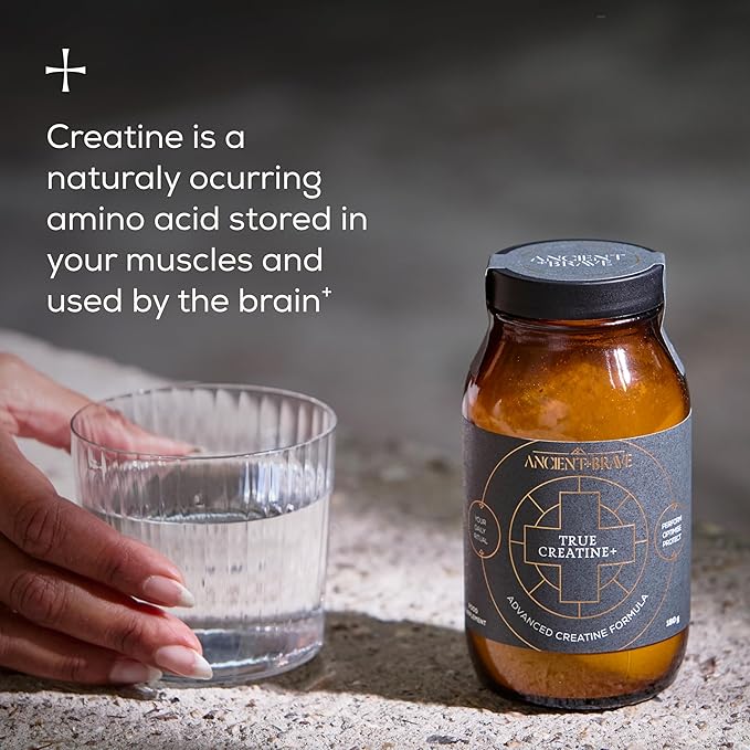 Ancient + Brave True Creatine+ Powder 6.34oz (Ap 30 Servings) Monohydrate Creatine Supplement with Taurine Magnesium and Vitamin D Supplement Womens Creatine Powder for Energy and Performance