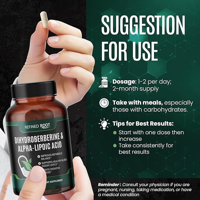 Refined Root Dihydroberberine 300mg with Alpha Lipoic Acid 600mg Supplement - Extra Strength Berberine Supplement with Alpha-Lipoic Acid (ALA) - Advanced Dihydroberberine for Optimal Health