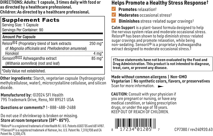 Klaire Labs SFI Health Cortisol Management - USDA Certified Organic Ingredients Patented Herbal Stress Response Support Formula with Honokiol &amp Ashwagandha (90 Capsules)