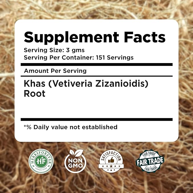 Herbsforever Khas Powder | Vetiveria Zizanioides | Natural Dietary Fiber | Non-GMO Vegan Gluten-Free | 454 GMS