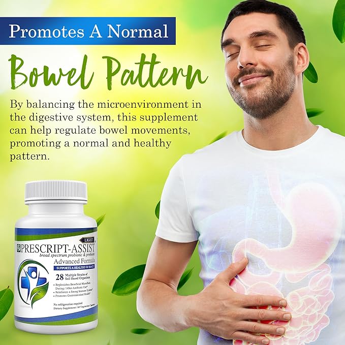 Prescript-Assist Light - 28 Strains Soil Microflora Probiotic and Prebiotic for Children &amp Adults with Advanced Formula - Soil Based Probiotics for Gut Health - No Refrigeration Needed 60 Caps
