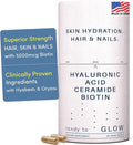 GLOW Anti Aging Supplement - Hyabest® Hyaluronic Acid Phytoceramides 5000 mcg Biotin Vitamin A C E Zinc - Hair Skin Nails Vitamins for Women &amp Men - Wrinkles &amp Skin Hydration - 60 Capsul