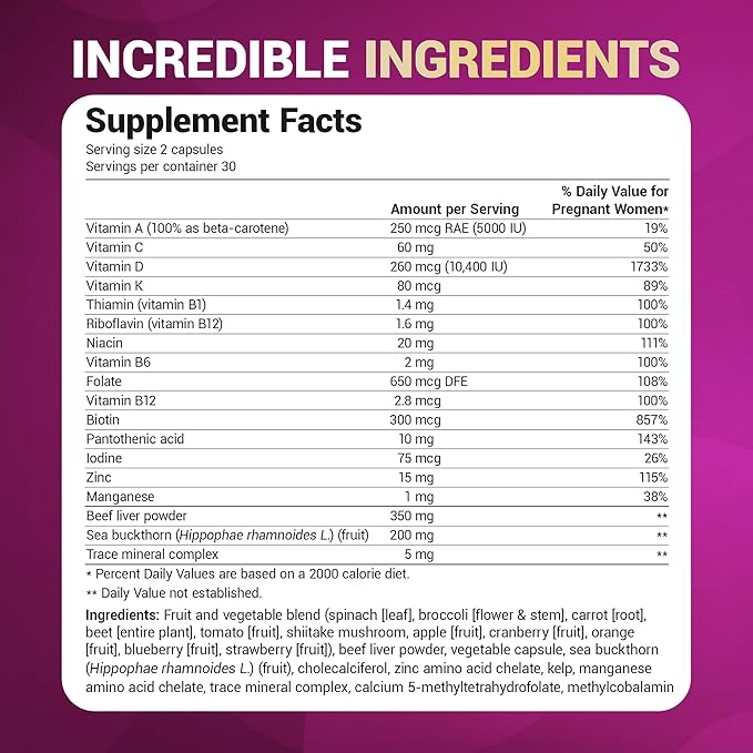 Dr. Berg Natural Prenatal Vitamins for Women (Pregnant &amp Nursing) - Prenatal Vitamins with Folate Vitamins Minerals Omegas &amp11 Powerful Superfoods - Womens Prenatal Multivitamin - 60 Capsu