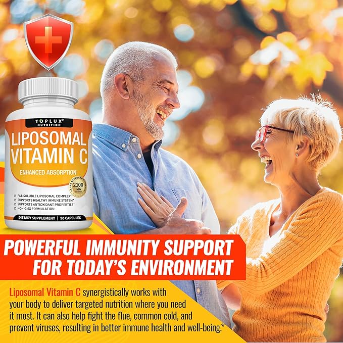 Liposomal Vitamin C 2100mg High Absorption Fat Soluble VIT C - Immune Support Collagen Booster Immunity Defense &amp Powerful Antioxidant MCT Oil &amp Sunflower Lecithin Acsorbic Acid Vegan Non-G