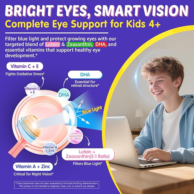 Kids Multivitamin Gummies with Iron 450mg Algae Omega-3 Methylated B12 Folate Fiber 2g Probiotics Magnesium A C D K ZincChildren Vitamins for Growth Brain Eye Gut ImmuneKids 4+ 120Cts