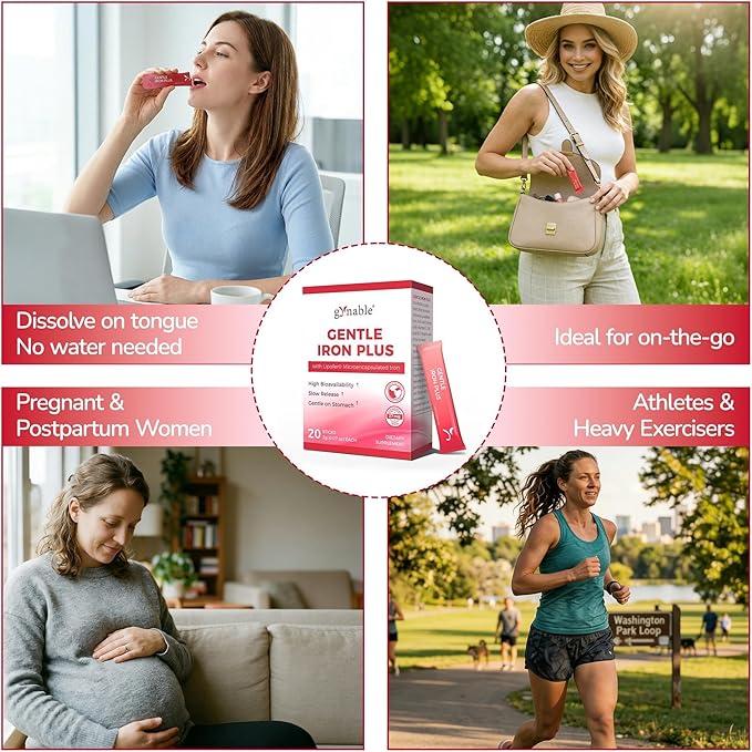 Iron Supplement for Women: Oral Dissolvable Iron Powder Gentle Iron Plus with 27mg Lipofer® Slow Release Iron with Vitamin C Folic Acid Beetroot Extract &amp B-Complex Vegan 20 Sticks