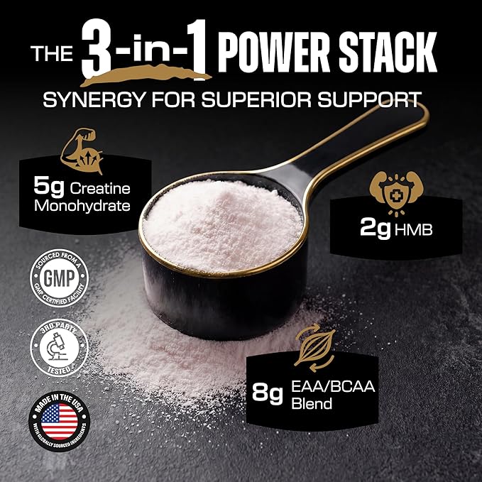 Creatine HMB Supplements for Men and Women w/Essential Amino Acids | EAA &amp BCAA Powder Mix | Creatine Monohydrate Powder and HMB | EAAS &amp BCAAS | Made in USA &amp 3rd Party Tested