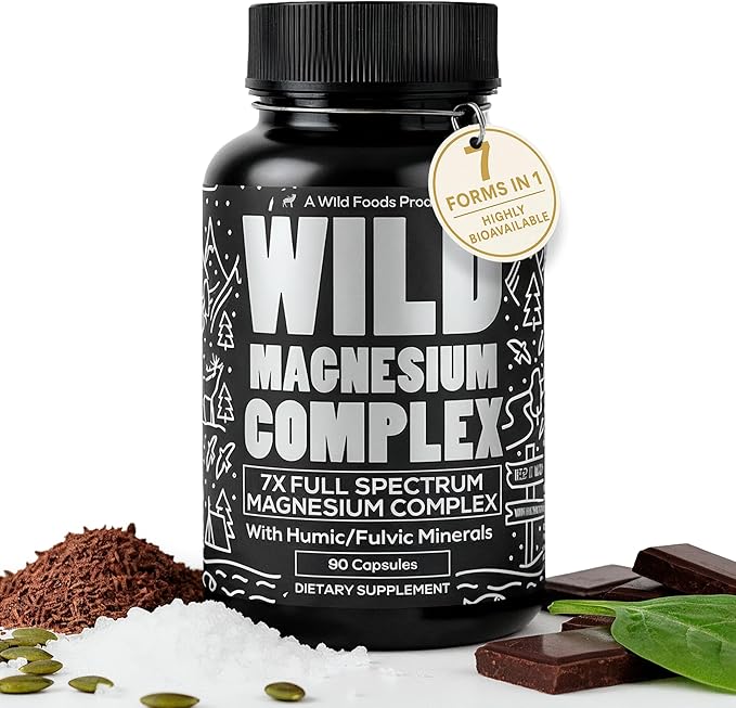 Wild Foods Magnesium Complex Supplement with 7X Forms 90 Capsules | High Absorption Full Spectrum Easy Digestion | 500mg Glycinate Bisglycinate Malate Orotate Citrate Taurate