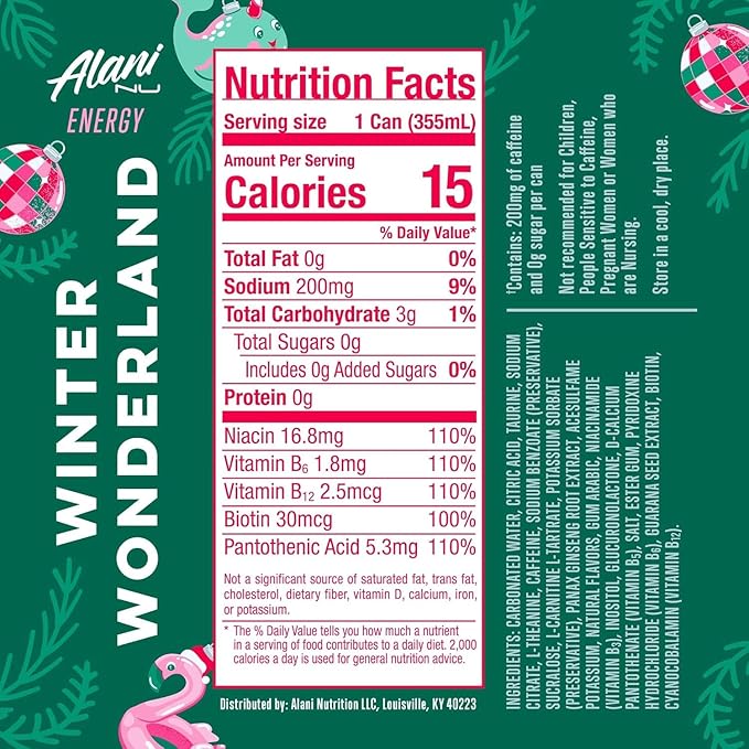 New Alani Energy Drinks Variety Pack Watermelon Wave Pink Slush Winter Wonderland Flavors Sugar-Free Low-Calorie 200mg Caffeine Energy Boost Drink 12 fl oz (Pack of 6)