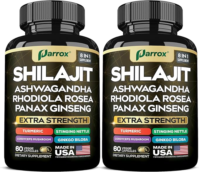 Shilajit Supplement Panax Ginseng Ashwagandha Rhodiola Rosea Cordyceps Mushroom Stinging Nettle Turmeric Gingko Biloba – Pure Shilajit All In One Supplements for Men and Women (120 Caps)