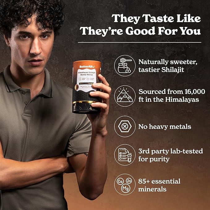 Better Alt Pure Himalayan Shilajit Caramel Honey Sticks with Organic Honey| Easy to Consume Shilajit| 30 Sticks for Energy Boost &amp Immune Support 85+ Trace Minerals 75%+ Fulvic Acid