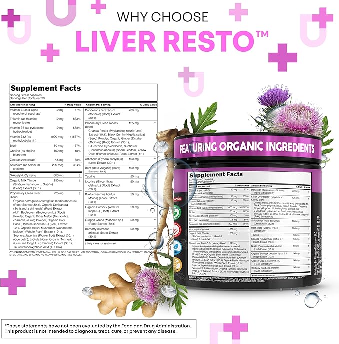 Clean Nutraceuticals Liver Cleanse Detox &amp Repair | Milk Thistle Supplement + NAC TUDCA Dandelion Root Artichoke Choline Ginger Beet Root Burdock Taurine Liver Support 90 Capsules