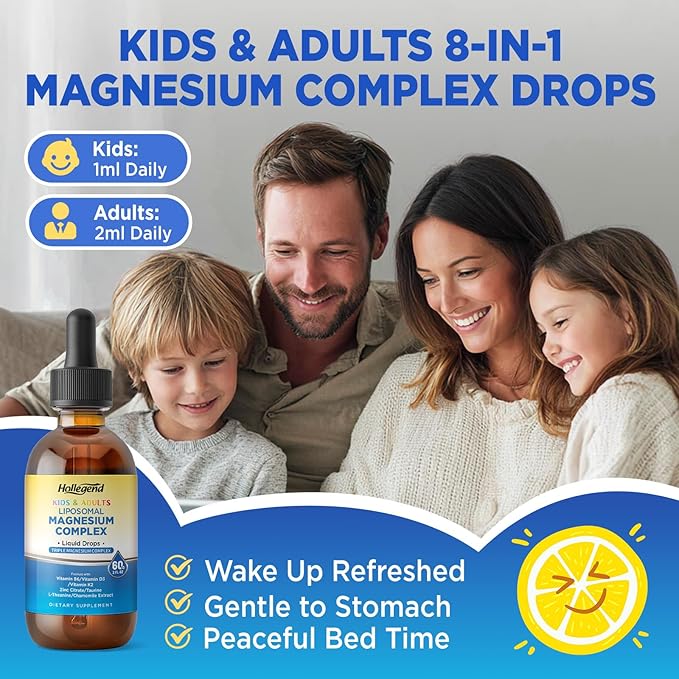 Liposomal Kids Magnesium Glycinate Drops Liquid Triple Magnesium Complex 400Mg for Adults with D3 &amp K2 B6 Zinc Taurine Theanine &amp Chamomile Muscle Relief Sleep Stress 120 Servings