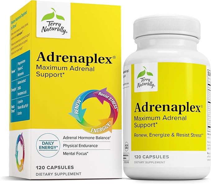 Terry Naturally Adrenaplex - Adrenal Gland Function Supplement - Glandular Support with Vitamins C &amp B6 - Dietary Supplement to Support Healthy Adrenal Function - 120 Capsules