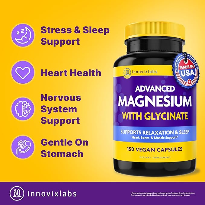 InnovixLabs Advanced Magnesium Capsules - 150 Ct 210 mg - Chelated Glycinate and Malate - High Absorption Promotes Relaxation Bones Muscle Health Vegan Malate Sleep Supplement